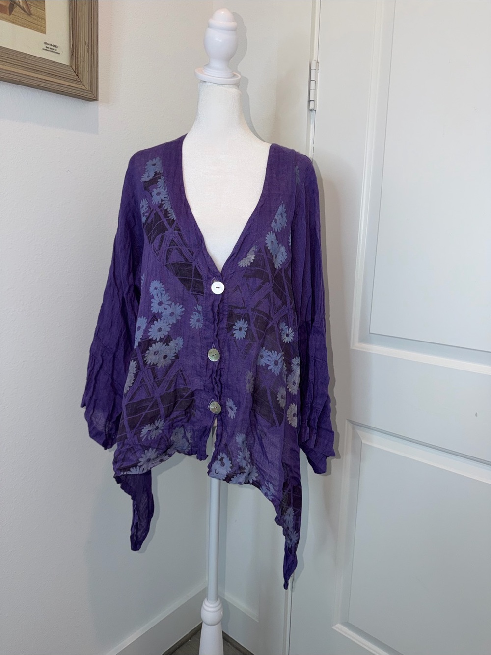 Blue Fish Purple Linen Top with Subtle Texture